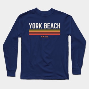 York Beach Maine Retro Vintage Stripes Long Sleeve T-Shirt